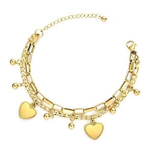 18K Gold Plated Heart Charm Bracelet | Stainless Steel, Waterproof